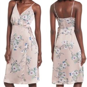 Astr Satin Wrap Dress Mauve Floral Feminine Strappy Midi Romantic Coquette